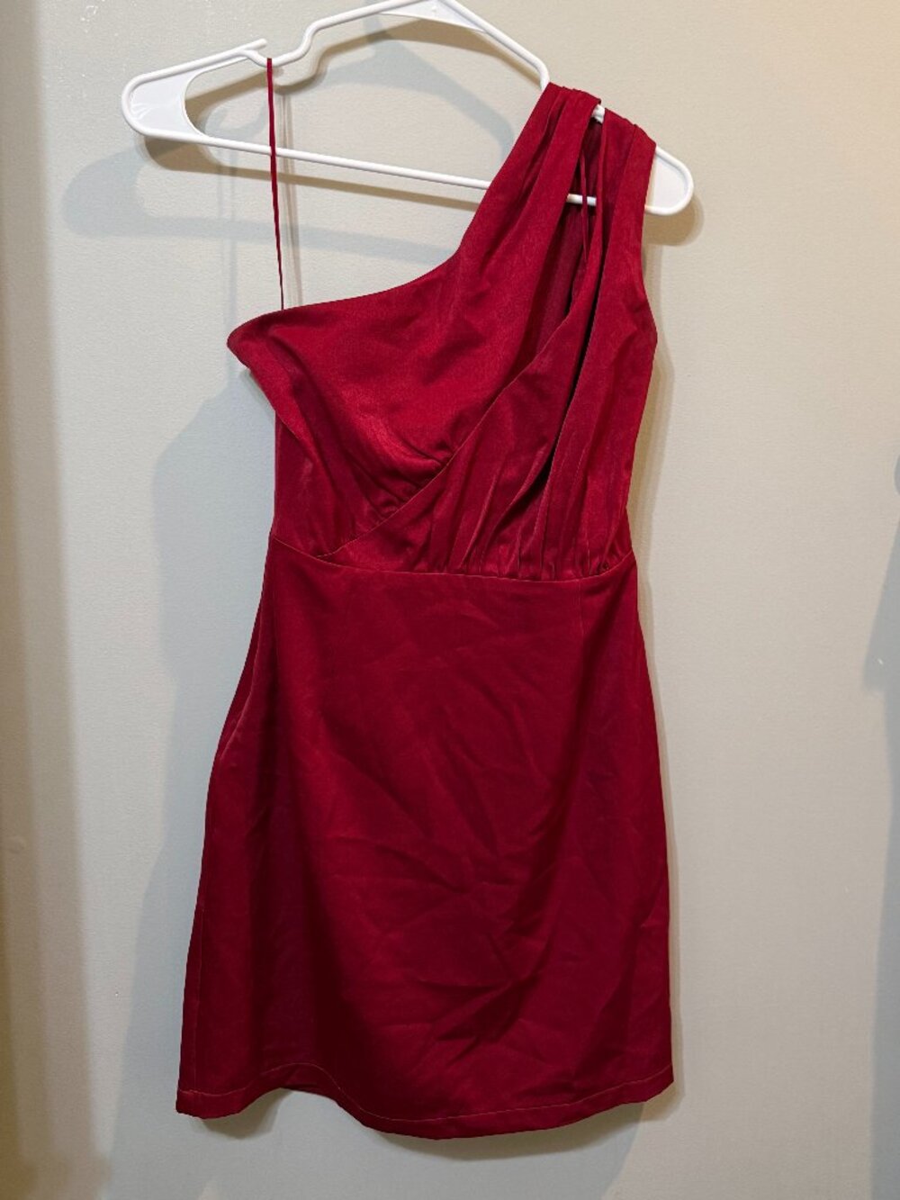Lena Red Satin Mini Dress Ruched Draped Neck Sleeveless